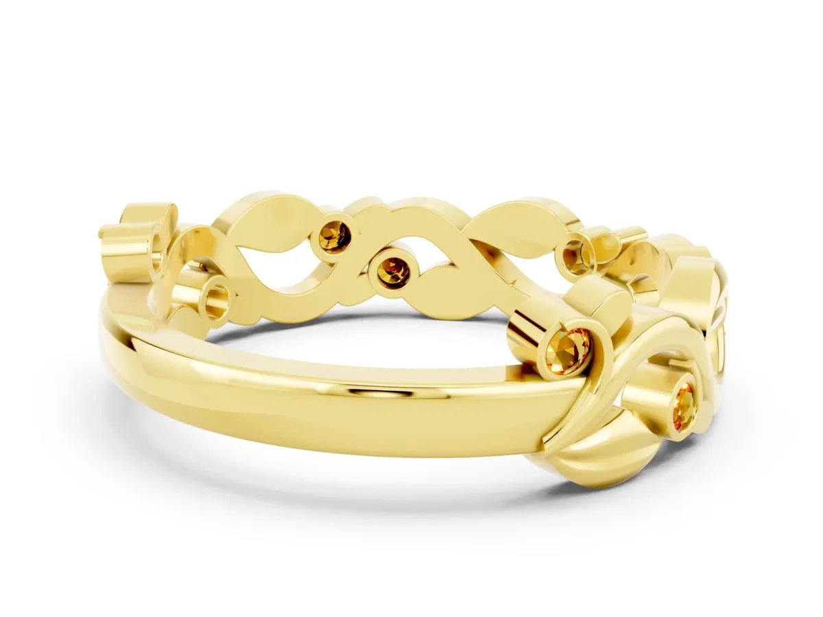 Round Citrine Leaf Eternity Band with Bezel Setting Yellow gold
