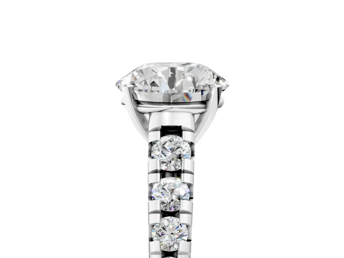 Round Cut Diamond Cathedral Solitaire Ring with Round Pavé Band Platinum