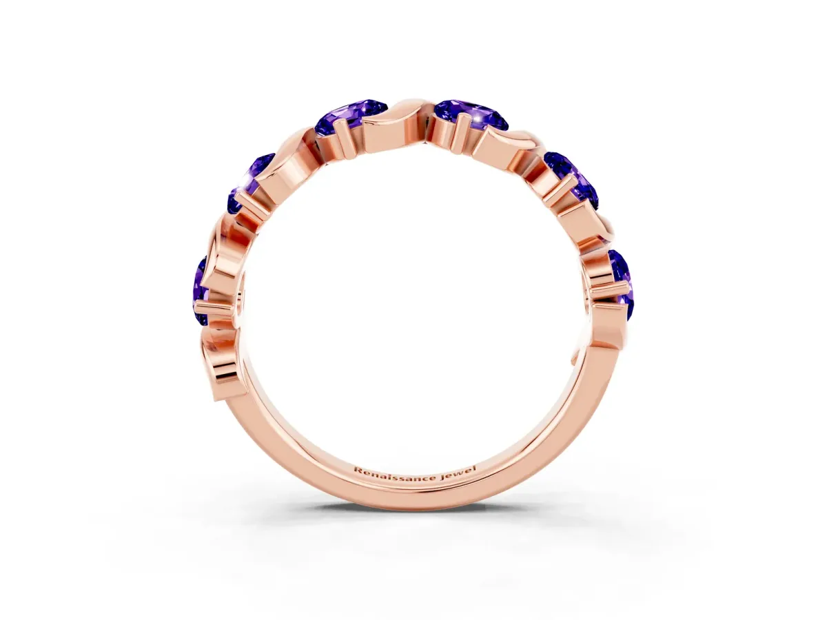 Six-Stone Round Tanzanite Wave Band with Shared Prong Setting Rose gold