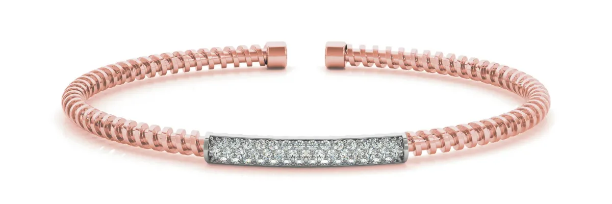 Pave Round Diamond Coil Bracelet with Bezel Setting Rose gold