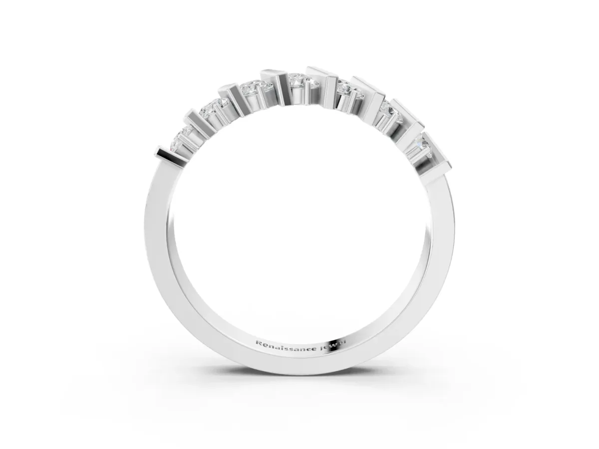 Channel Set Round Diamond Anniversary Band with Vertical Prongs Silver