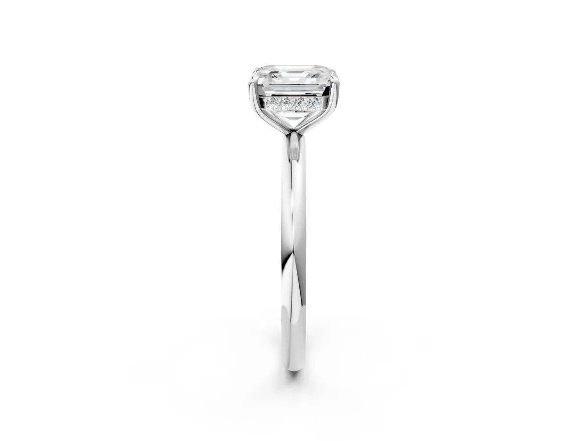 Asscher Cut Diamond Solitaire Ring with Thin Band and Four-Prong Setting Platinum