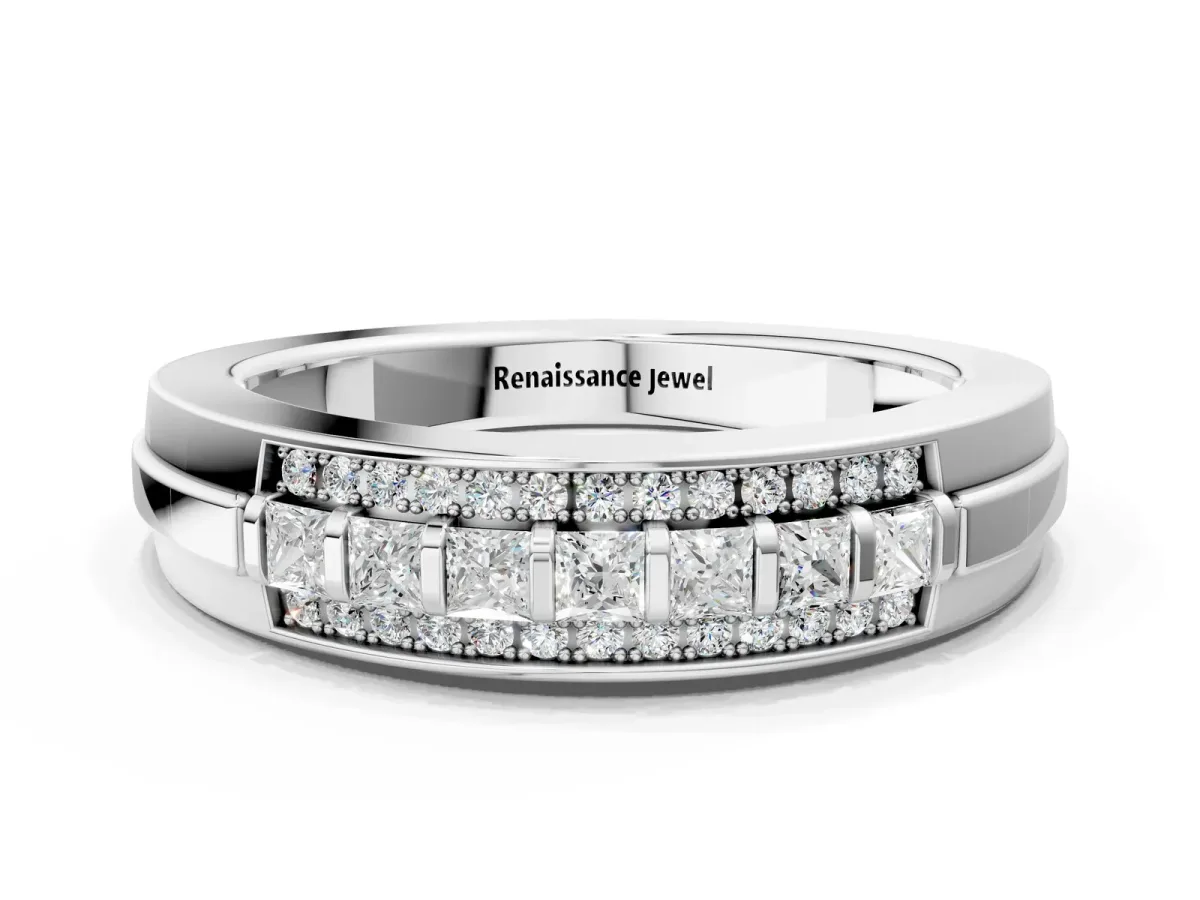 Bar-Set Princess Cut Diamond Pavé Band Silver