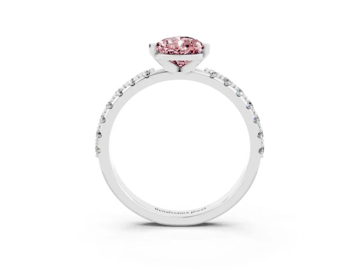 Pear Cut Morganite Solitaire Pavé Band with Four-Prong Setting Platinum