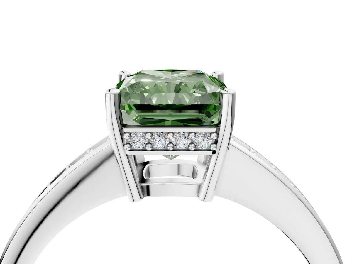 Fancy Green Radiant Cut Solitaire Pavé Band Prong Setting Ring Platinum