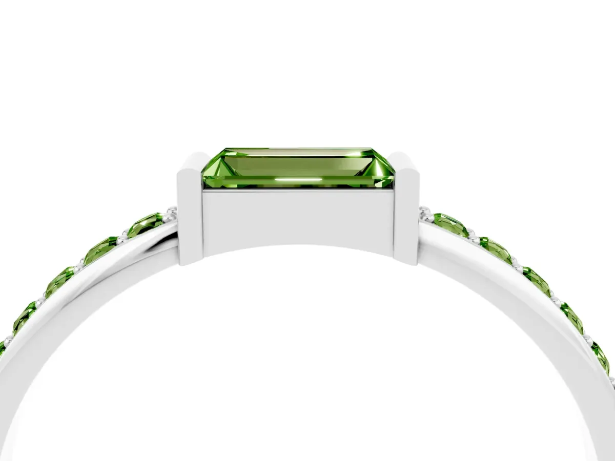 Baguette Peridot Pavé Band with Bar Setting Platinum