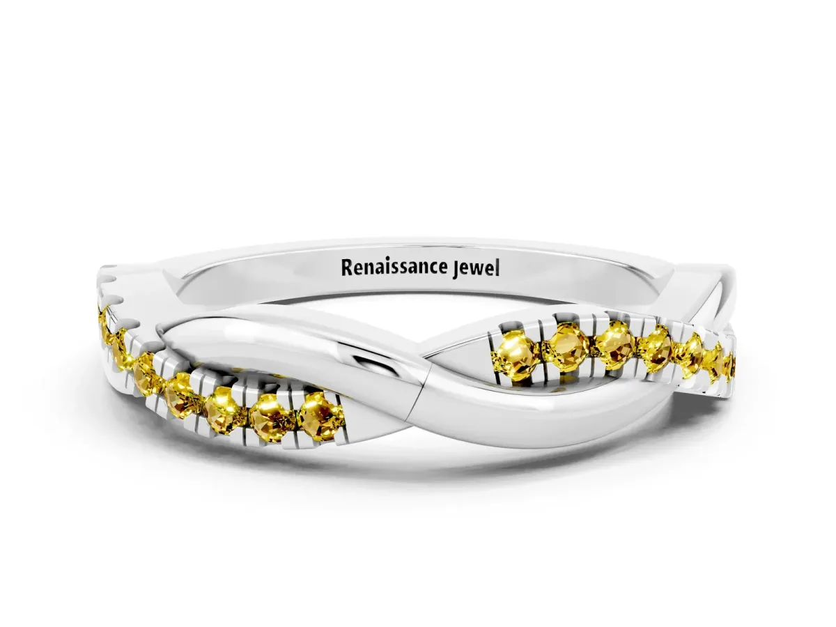 Round Yellow Sapphire Twisted Infinity Band with Prong Setting Silver