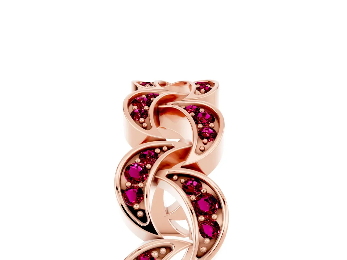 Pavé Round Garnet Interlocking Eternity Band with Bezel Prong Setting Rose gold