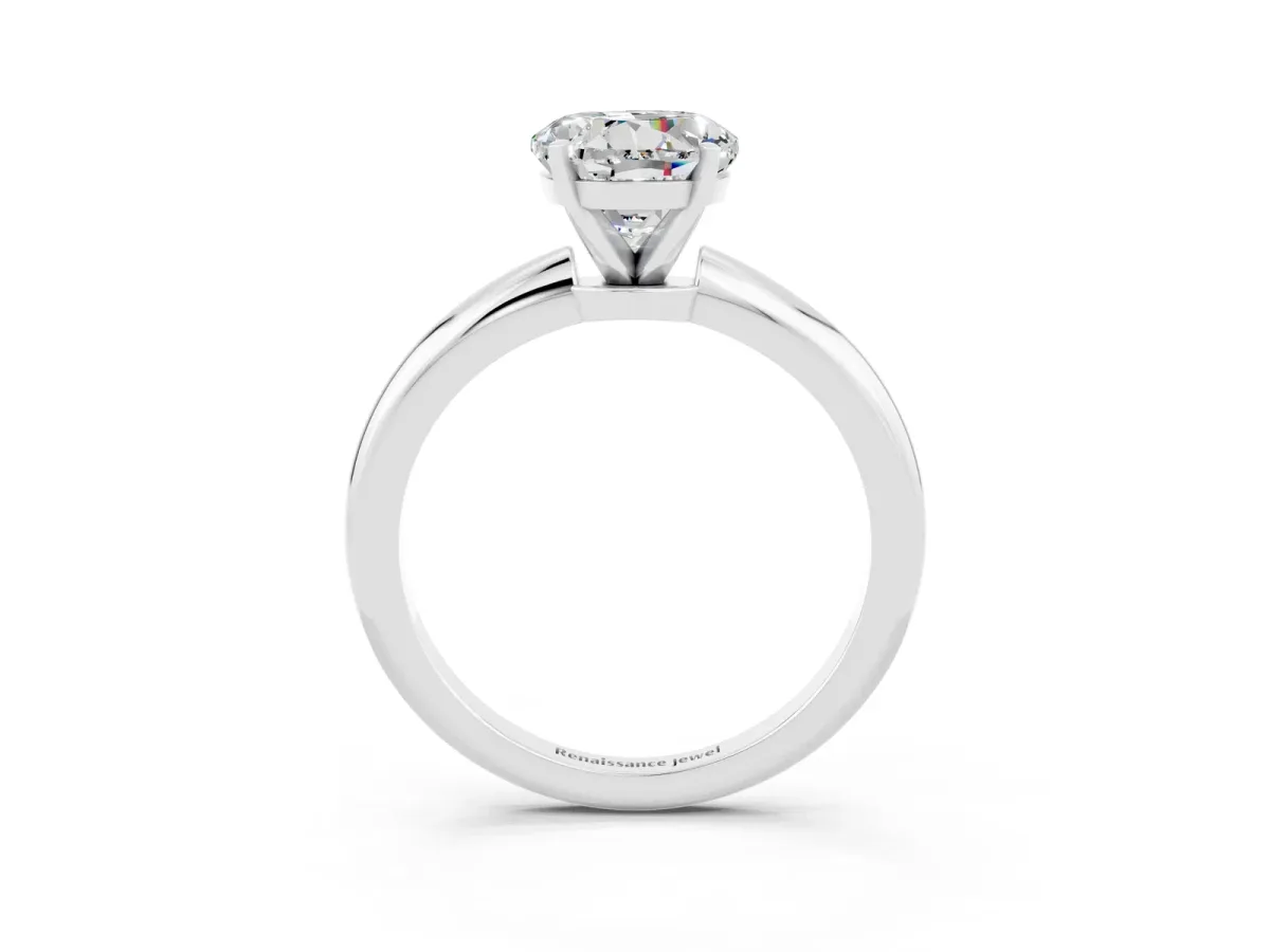Round Cut Moissanite Solitaire Ring with Six-Prong Setting and Classic Band Silver