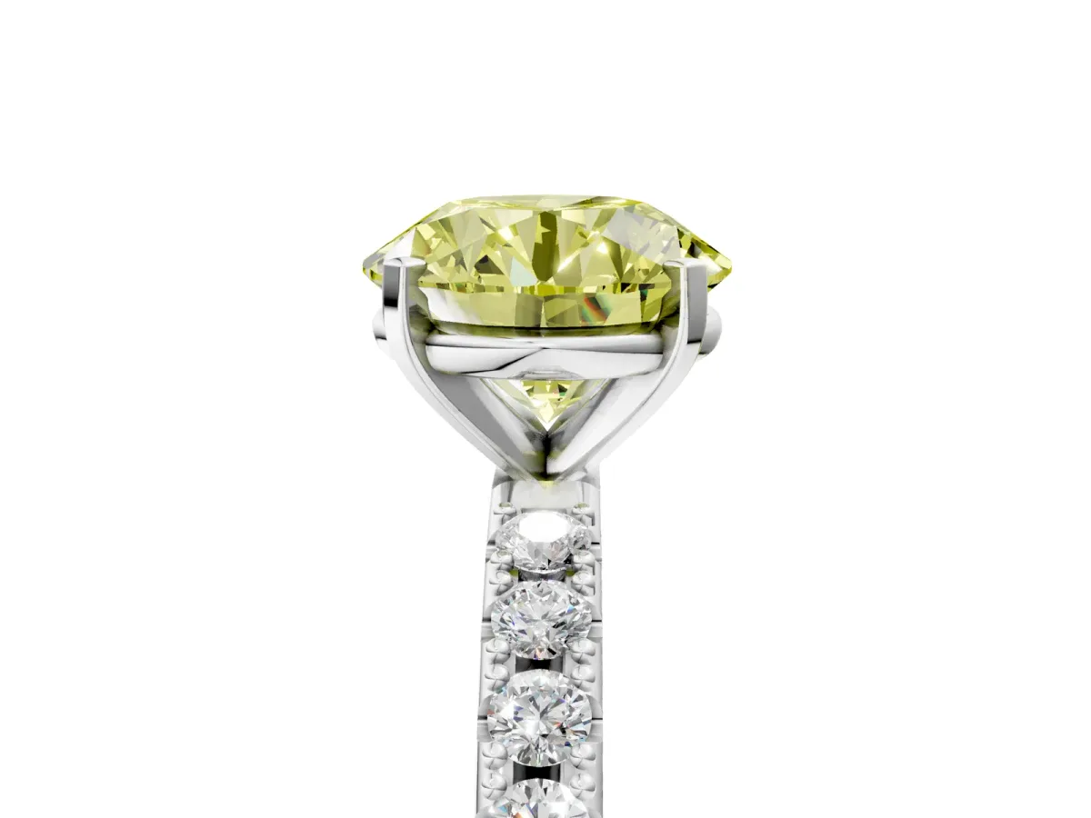 Fancy Yellow Round Cut Diamond Solitaire Pavé Band with Four-Prong Setting Silver