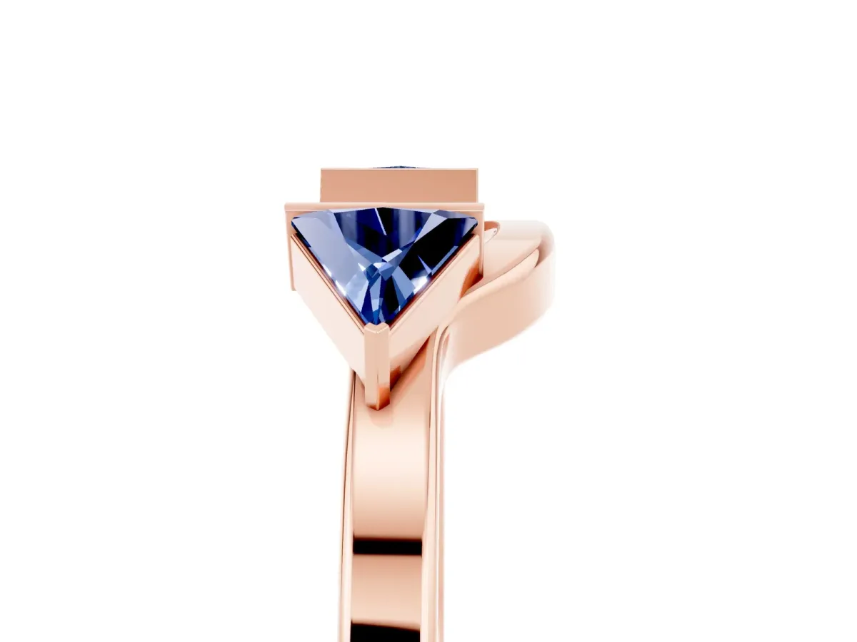 Trillion Blue Sapphire Open Band Ring with Bezel Setting Rose gold