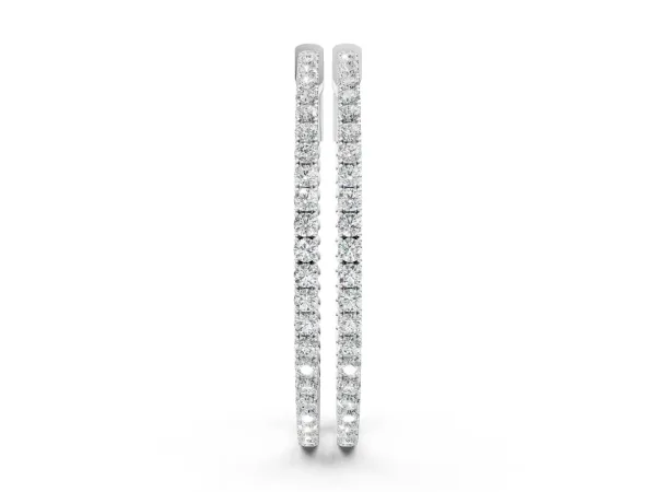 Round Cut Diamond Hoop Earrings with Pavé Setting and Prong Set Stones Silver