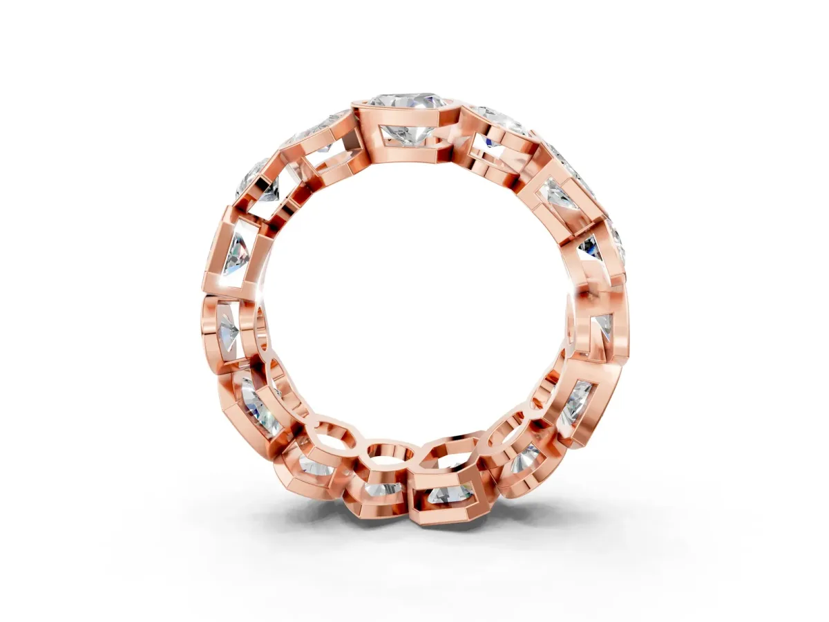 Mixed Shape Diamond Bezel Set Eternity Wedding Band Rose gold