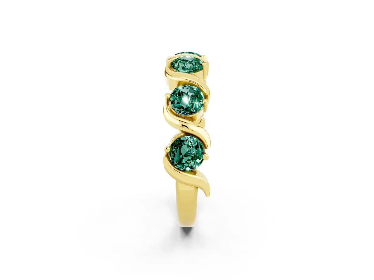 Six-Stone Round Green Sapphire Wave Band with Shared Prong Setting Yellow gold