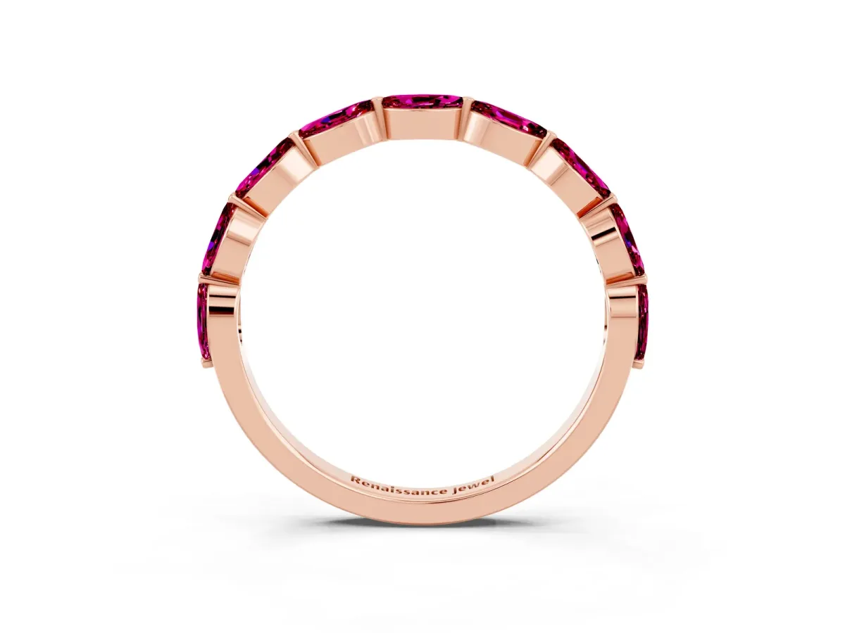 Marquise Garnet Half Eternity Band with Prong Setting Rose gold