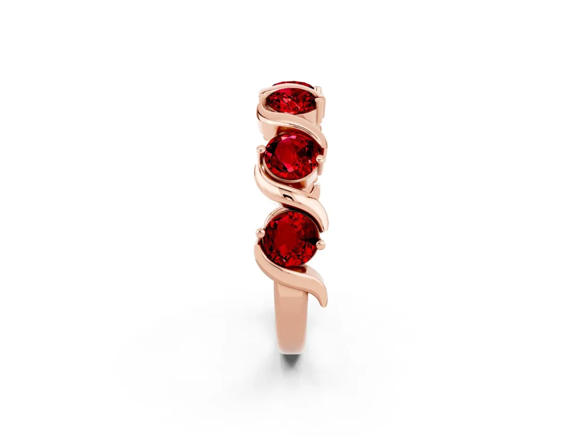 Six-Stone Round Ruby Wave Band with Shared Prong Setting Rose gold