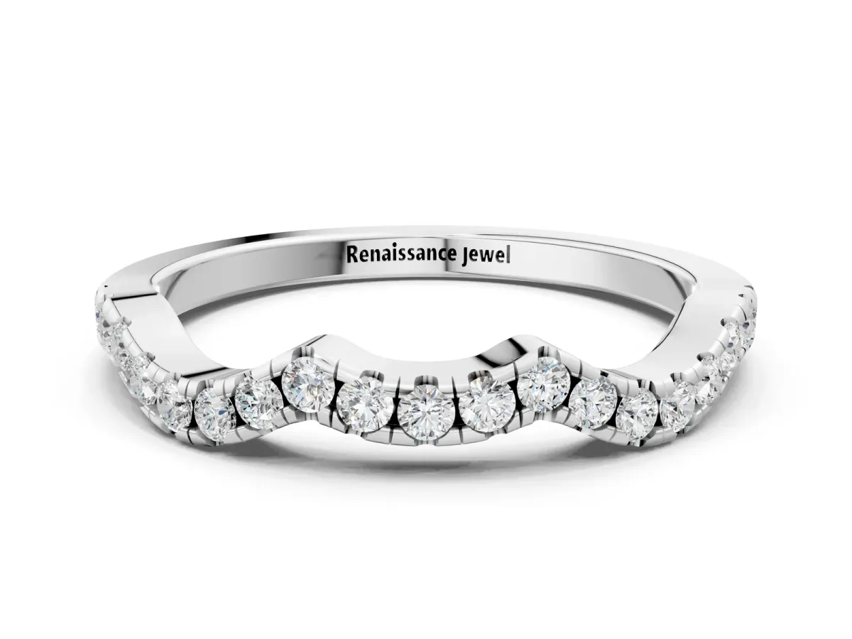 Round Diamond Pavé Curved Wedding Band Platinum
