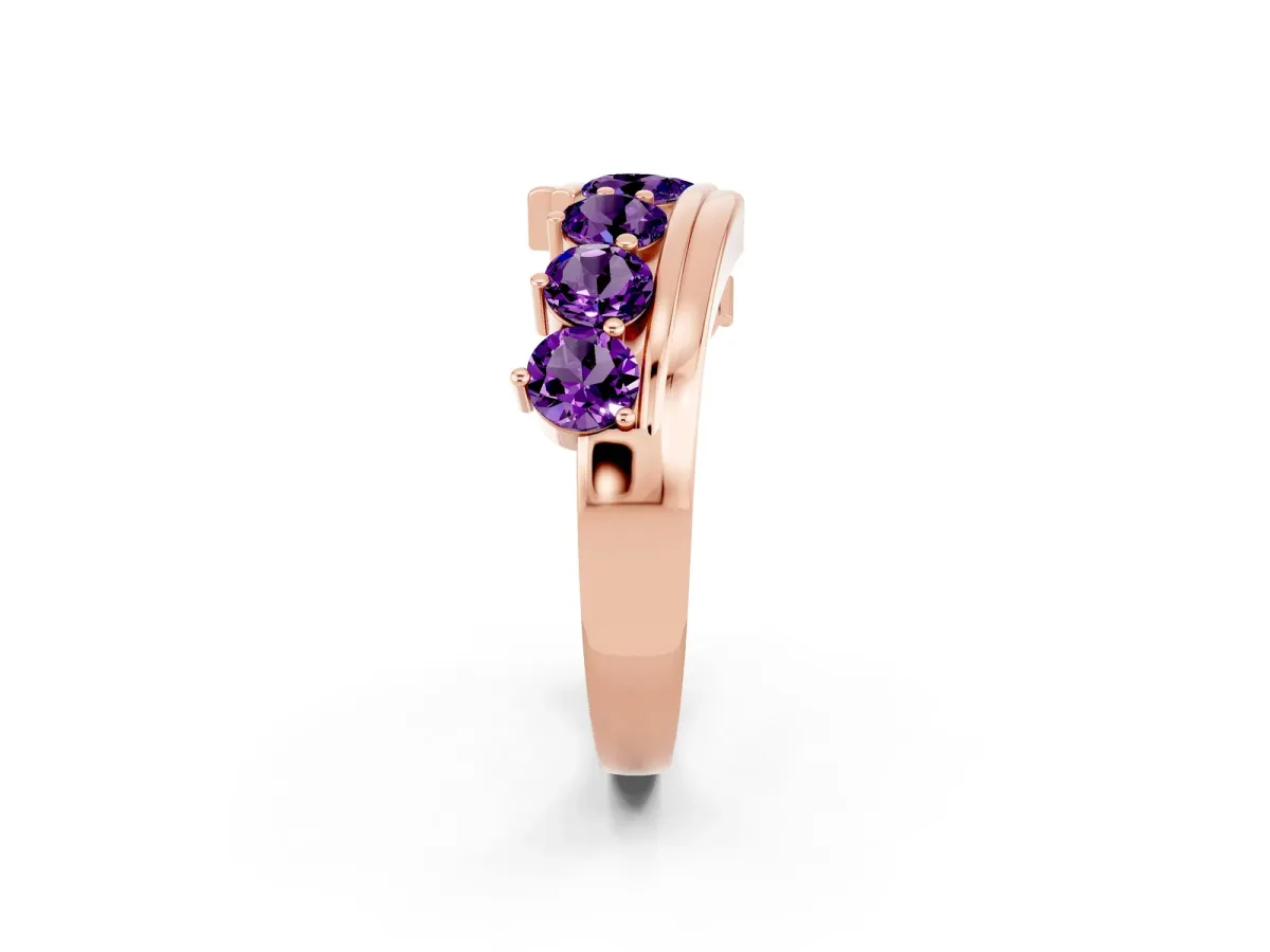 Round Amethyst Wave Band with Channel and Shared Prong Setting Rose gold