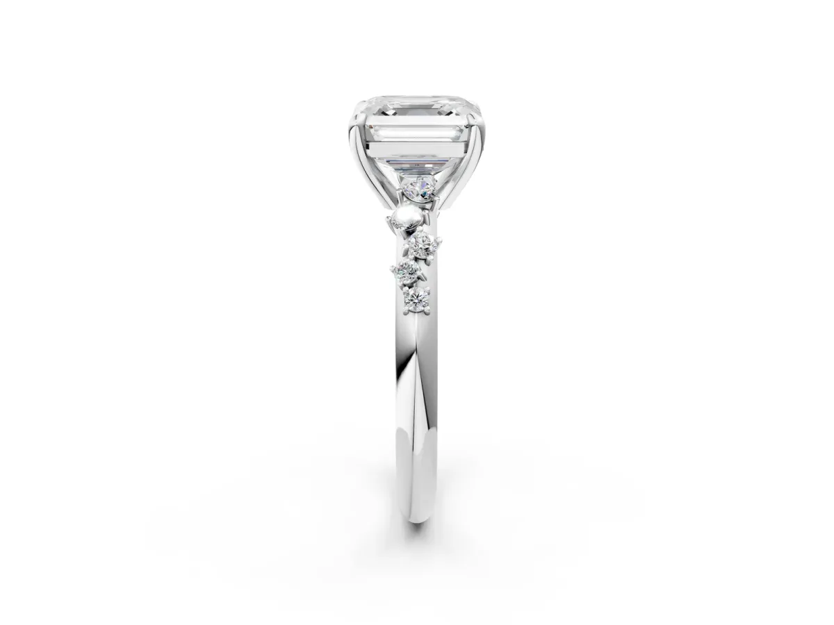Asscher Cut Cut Diamond Vine Band with Four-Prong Setting Platinum