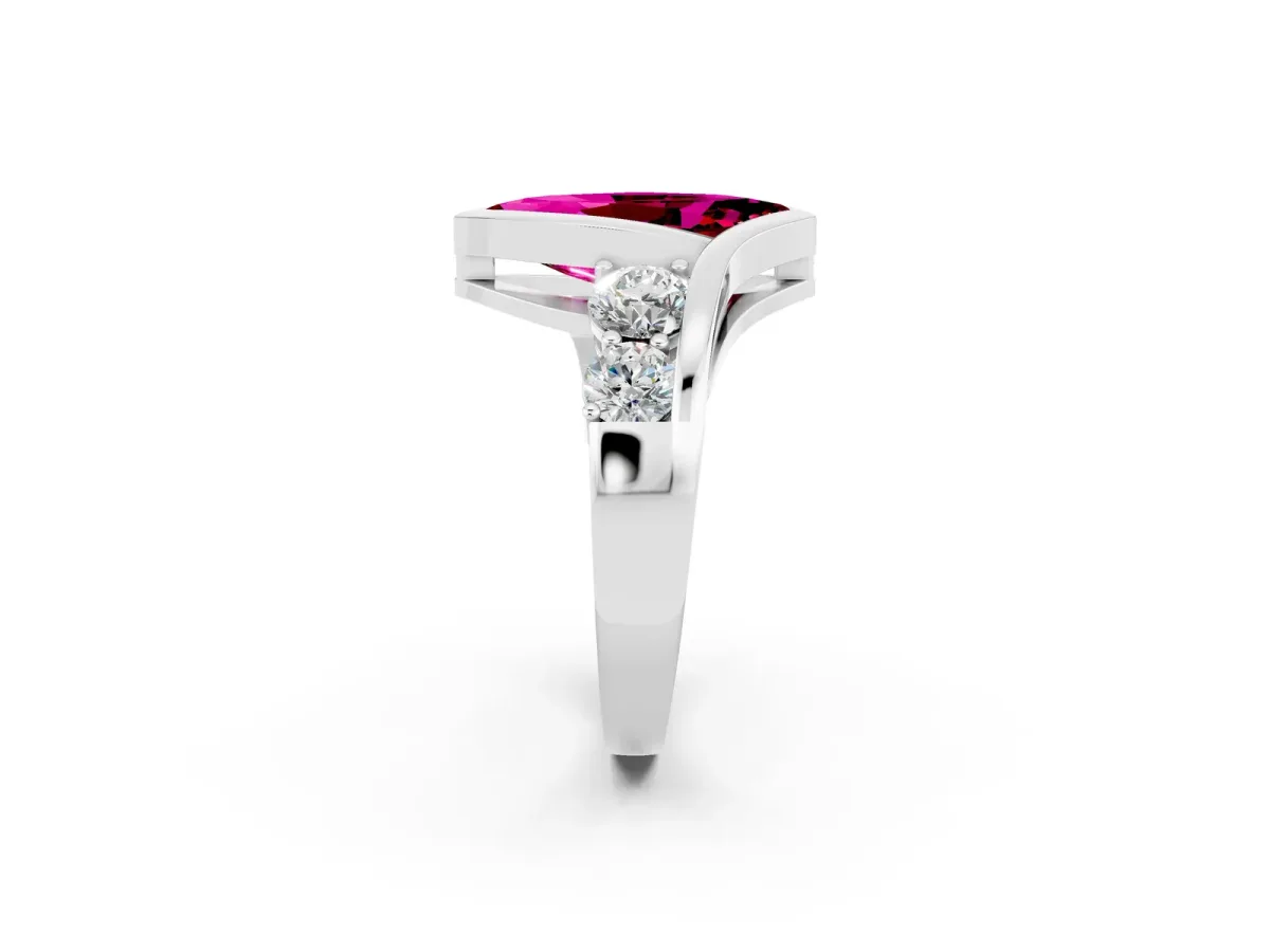 Bezel Set Marquise Cut Garnet Bypass Ring with Round Accents Platinum