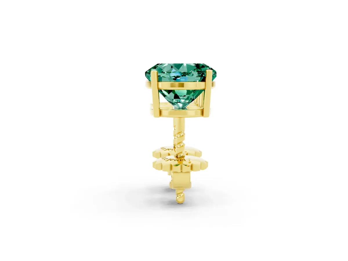 Round Cut Green Sapphire Stud Earrings Yellow gold