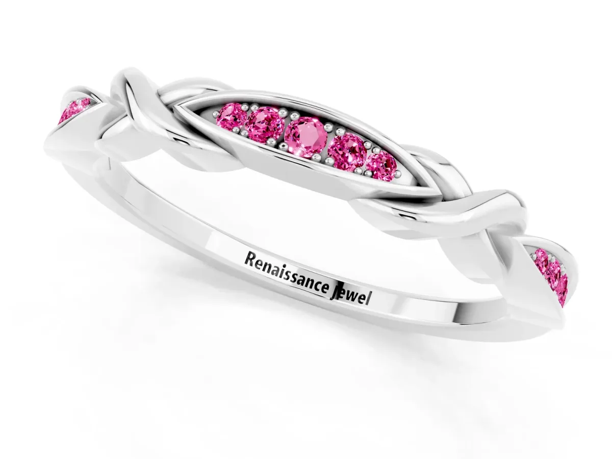 Twisted Marquise Pink Sapphire Pavé Band with Shared Prong Setting Platinum