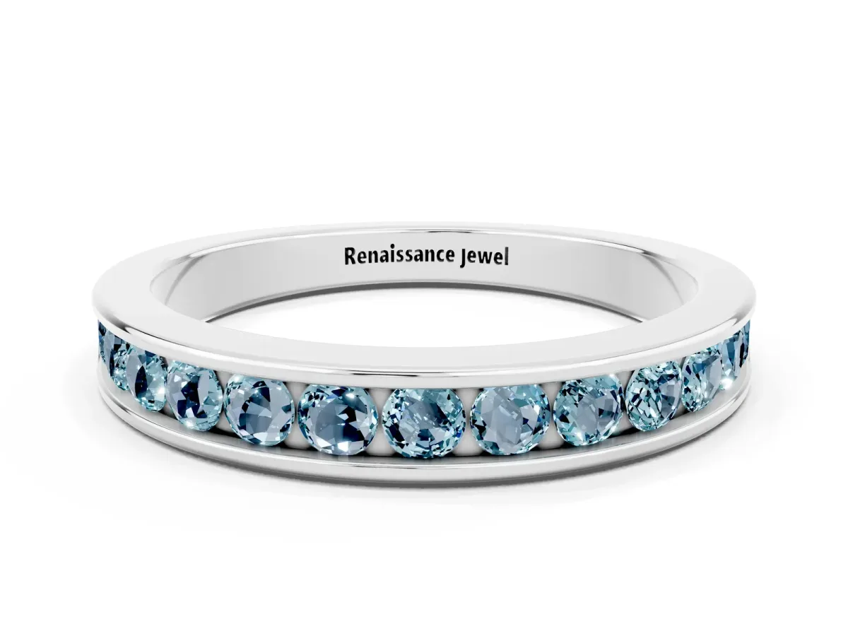 Channel Set Round Aquamarine Eternity Band Platinum