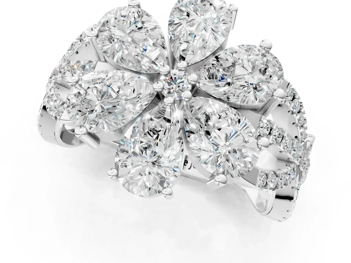 Pear Diamond Floral Ring with Round Diamond Accents Platinum