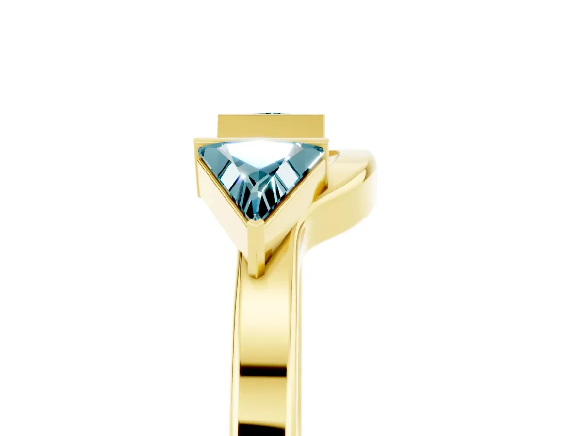 Trillion Blue Topaz Open Band Ring with Bezel Setting Yellow gold