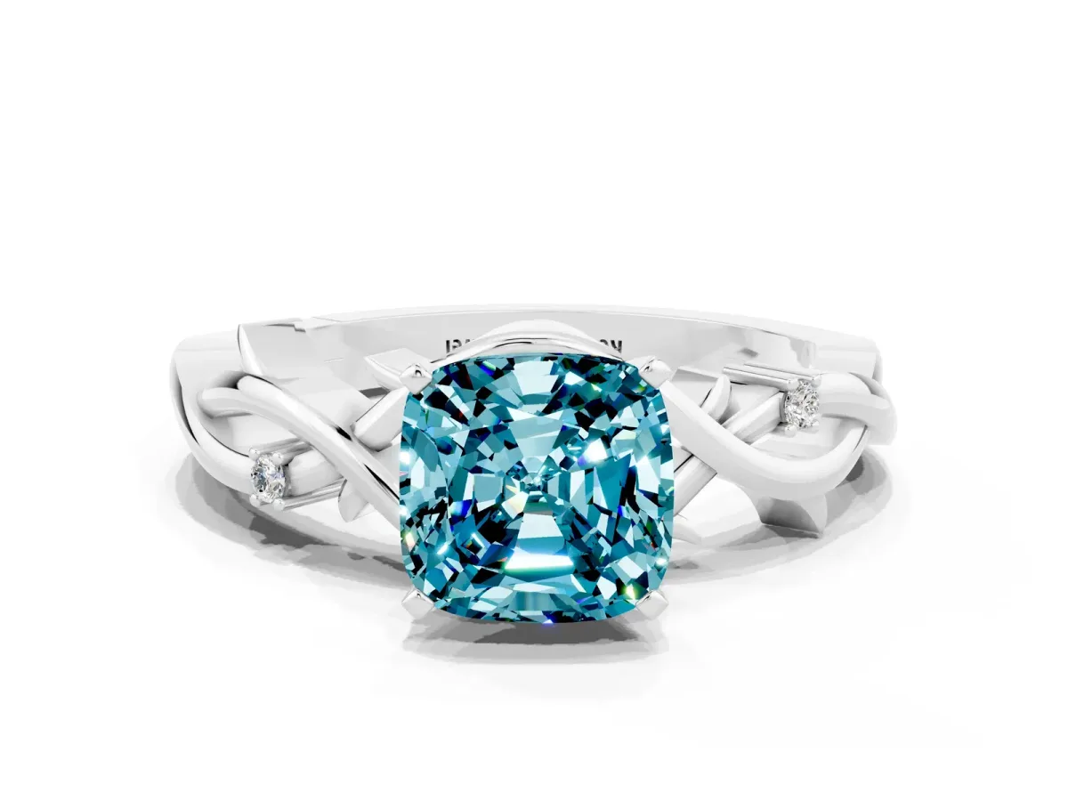 Cushion Cut Blue Topaz Solitaire Ring with Twisted Band and Prong Setting Silver