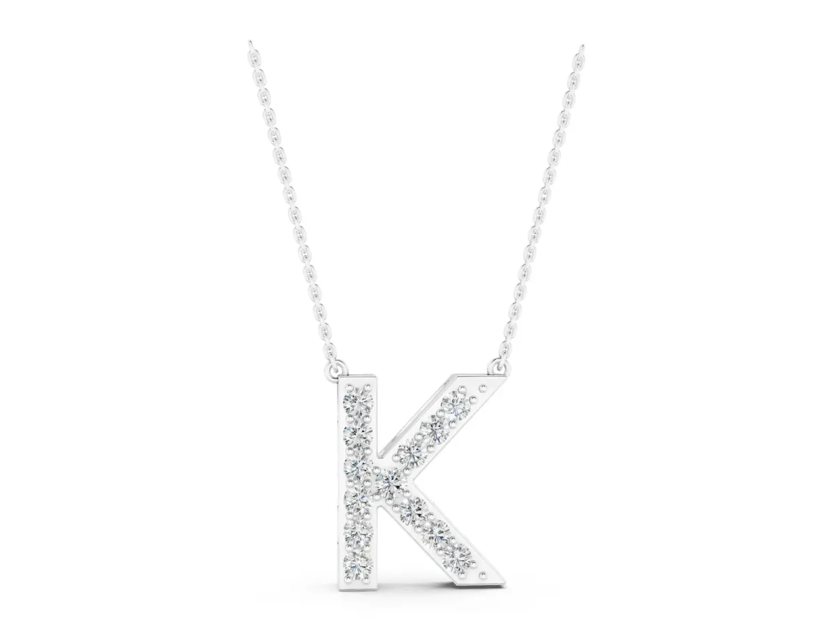 Pavé Round Prong Set Initial Pendant White gold