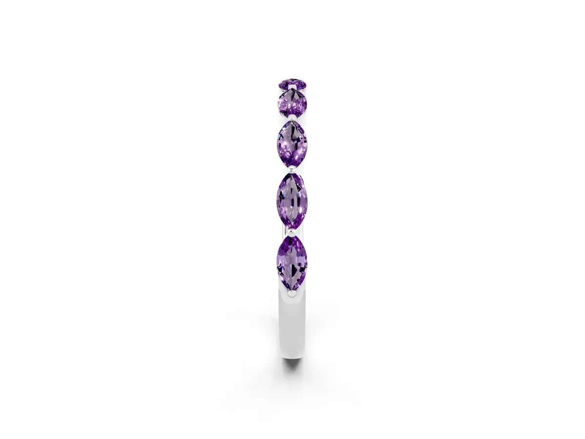 Marquise Amethyst Half Eternity Band with Prong Setting White gold