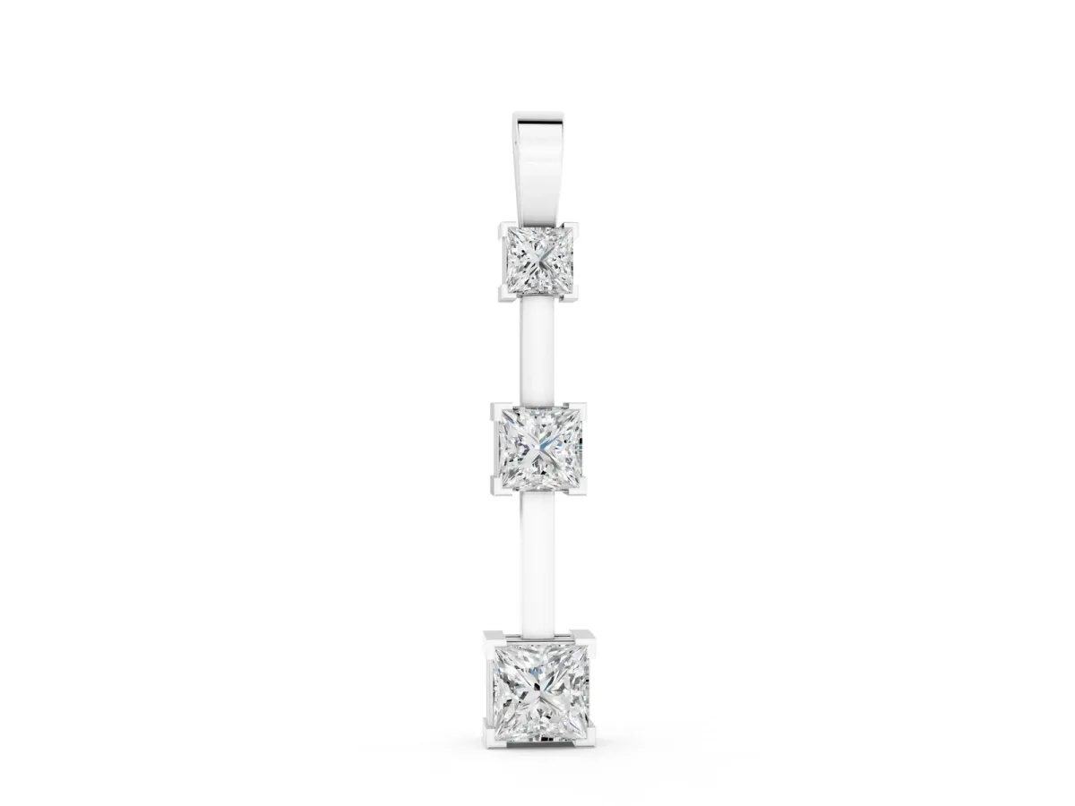 Three-Stone Princess Cut Prong Set Pendant Silver