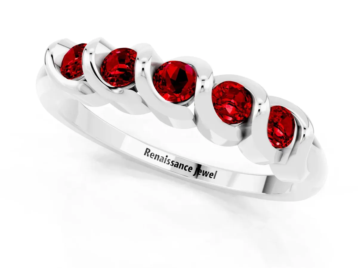 Round Ruby Eternity Band with Twist Prong Setting Silver