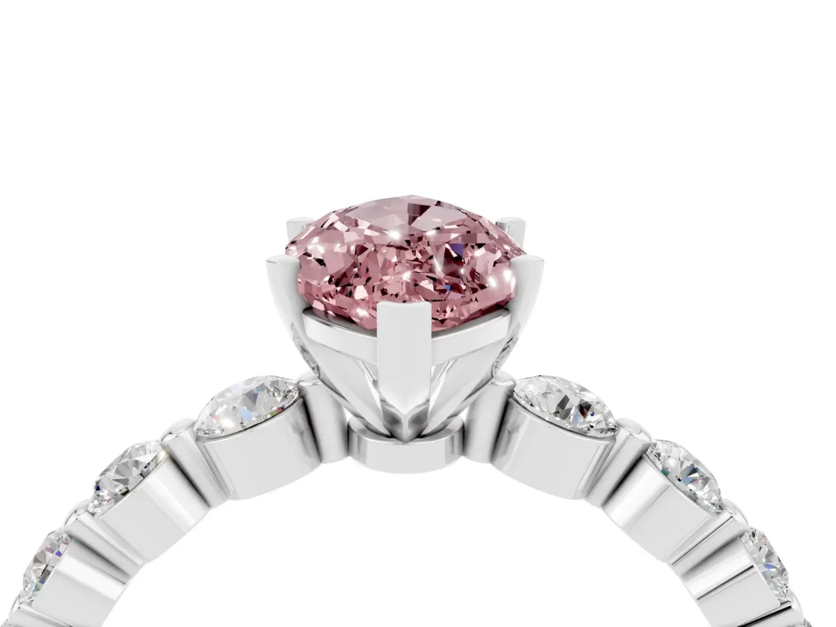 Marquise Cut Solitaire Morganite Ring with Pave Band and Four-Prong Setting Silver