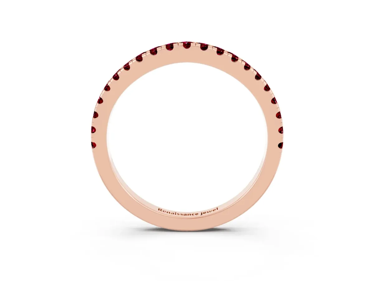 Round Garnet Pavé Half Eternity Band with Shared Prong Setting Rose gold