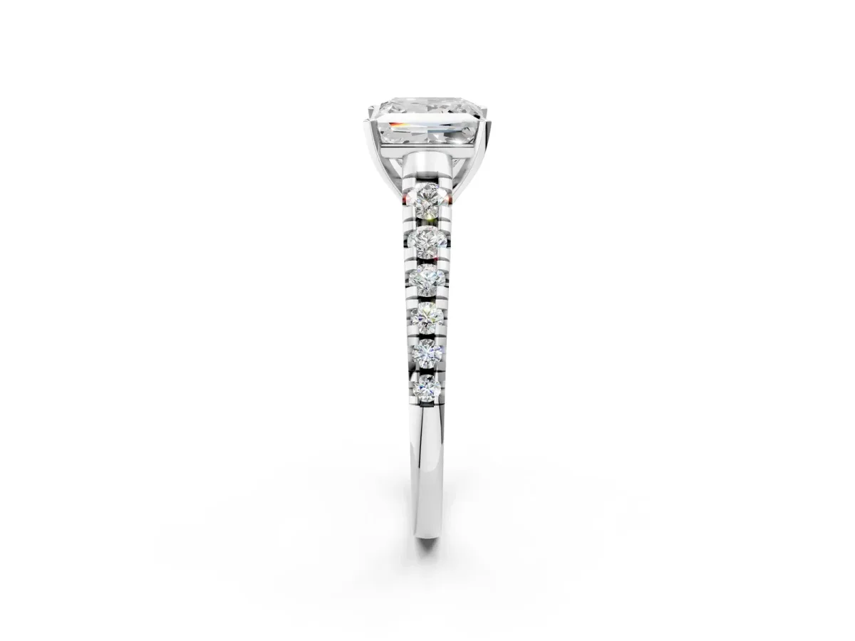Princess Cut Diamond Cathedral Solitaire Ring with Round Pavé Band Platinum