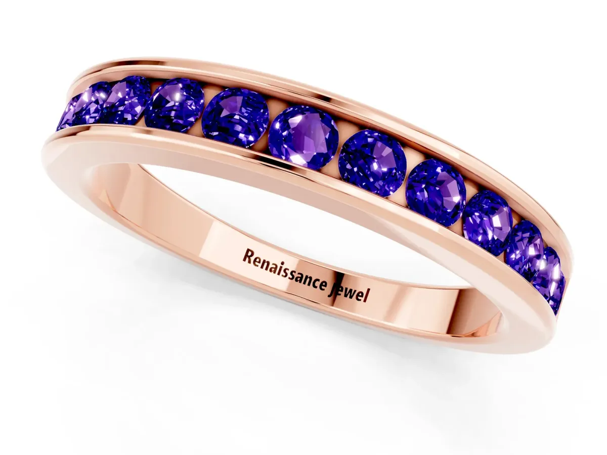 Channel Set Round Tanzanite Eternity Band Rose gold
