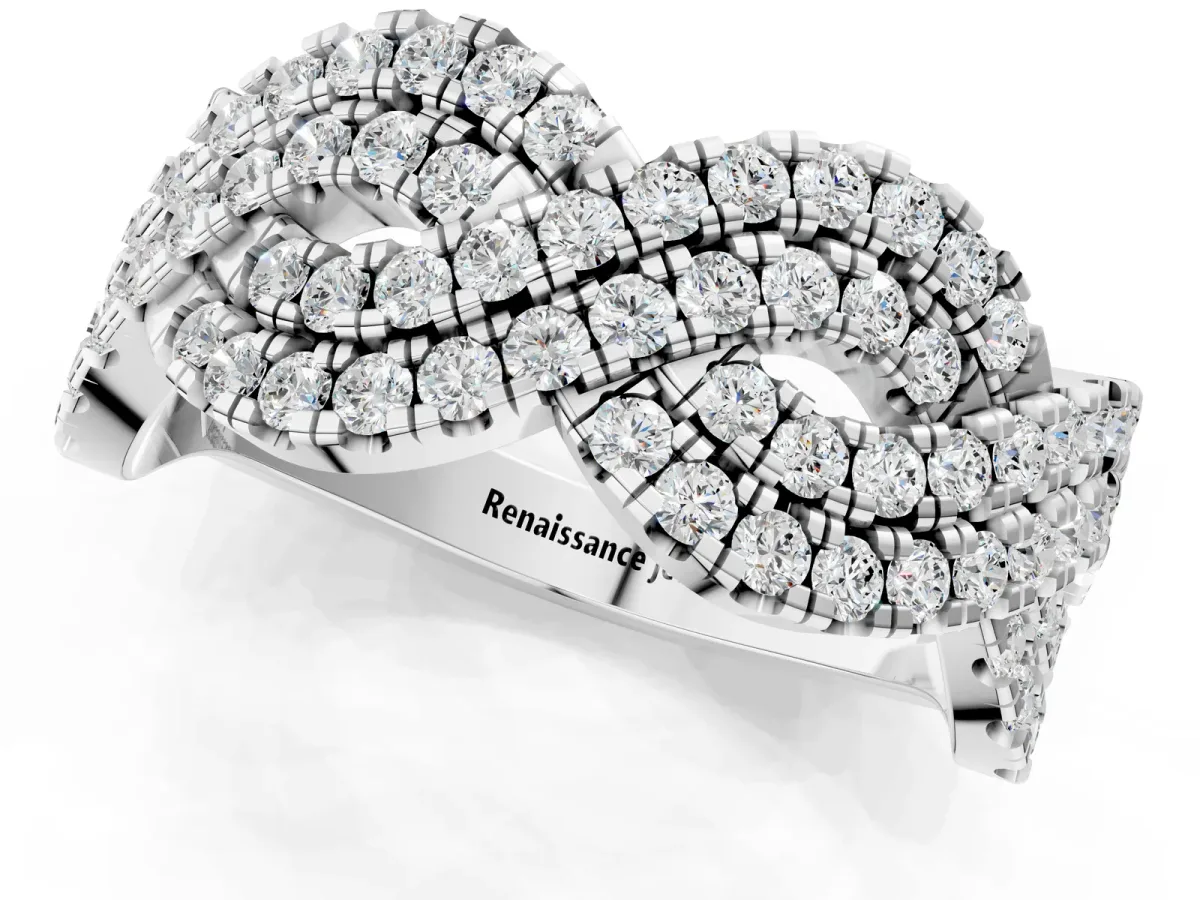 Pavé Round Diamond Infinity Twist Band with Shared Prong Setting White gold