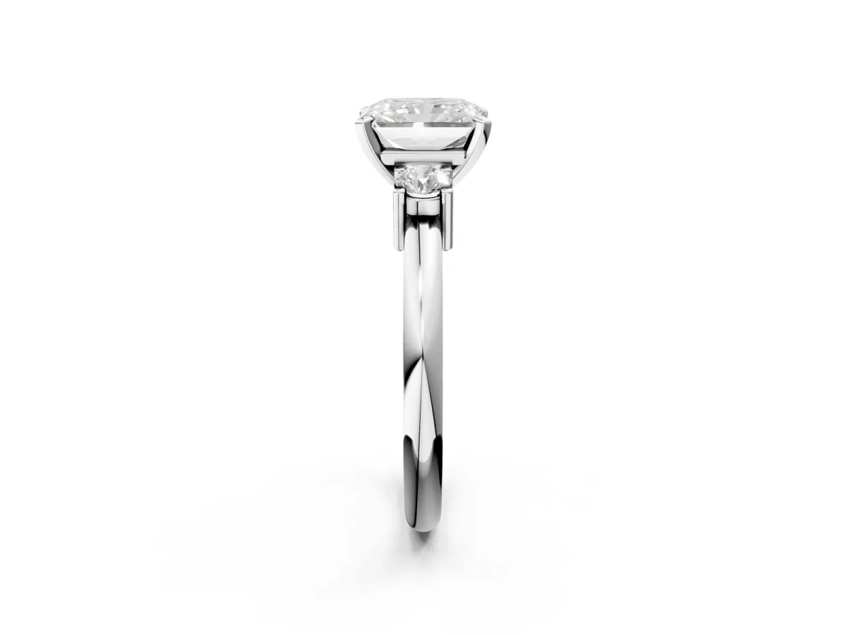 Three-Stone Radiant Cut Cut Diamond Solitaire with Prong Setting and Classic Band Platinum