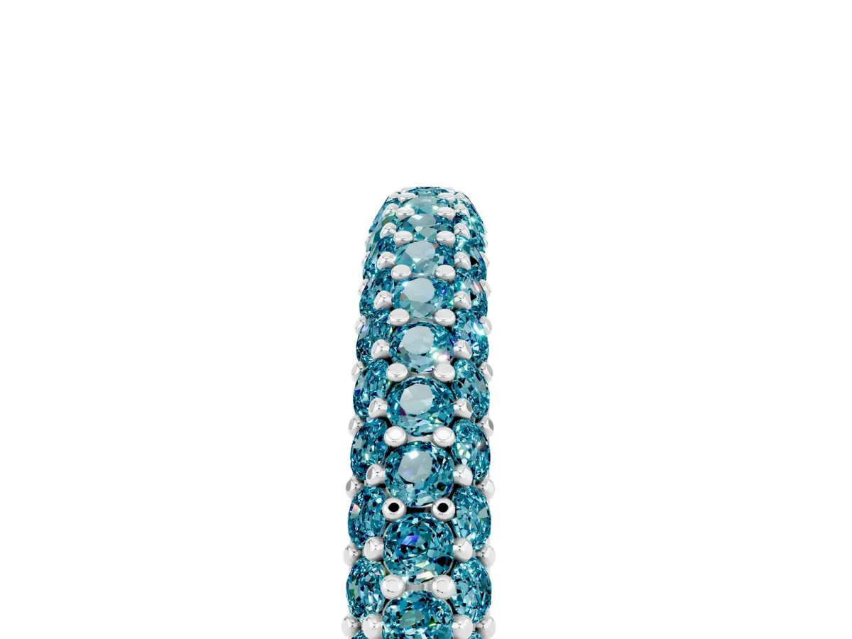 Round Blue Topaz Pavé Eternity Band with Shared Prong Setting Silver
