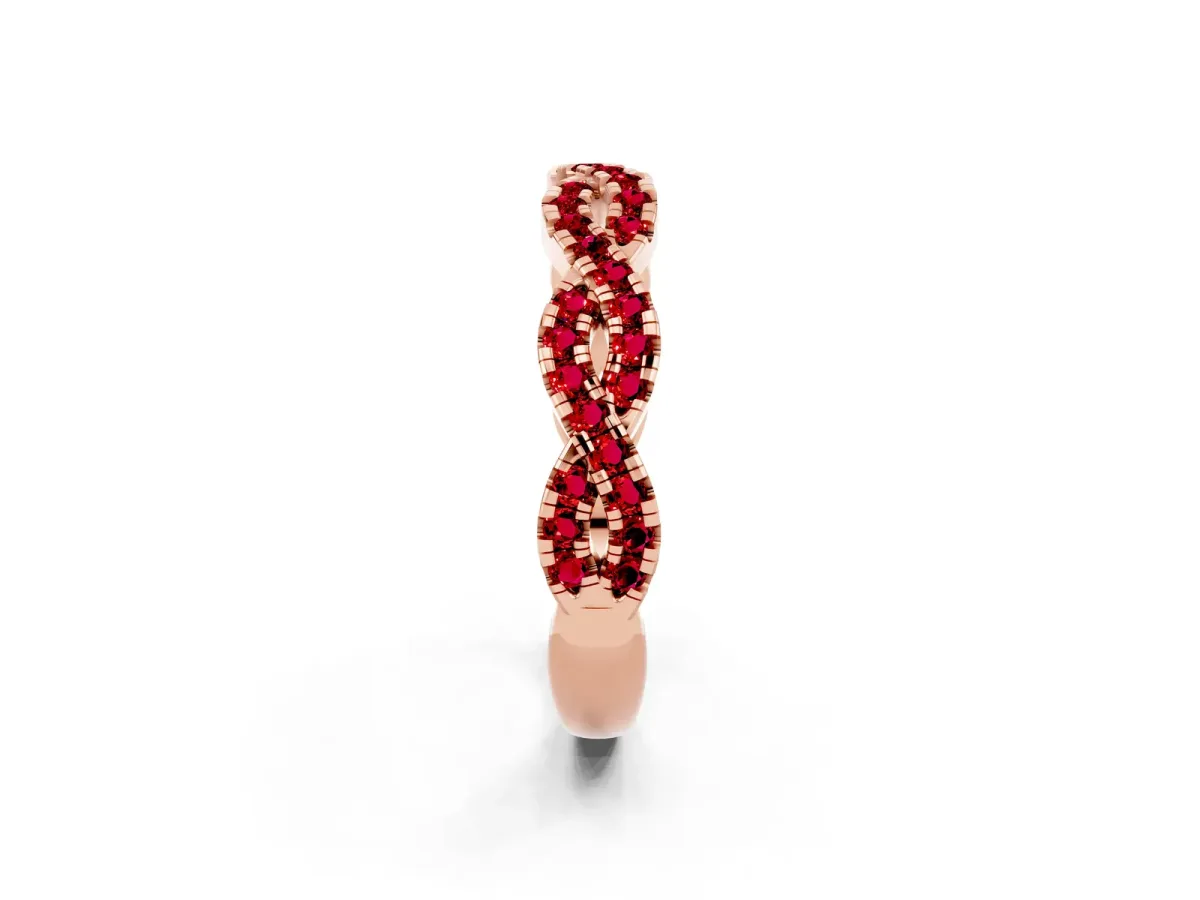 Round Ruby Twisted Eternity Band with Pavé and Shared Prong Setting Rose gold