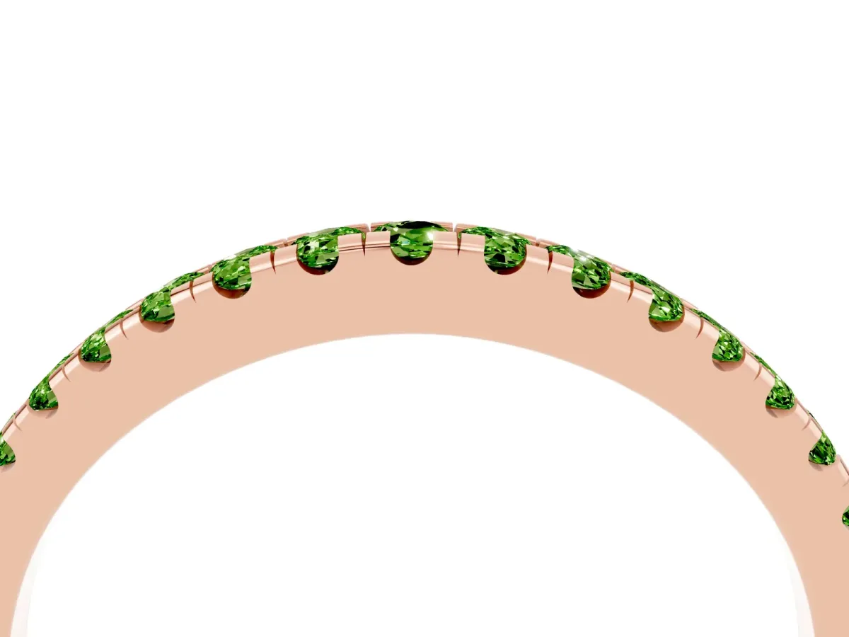 Round Peridot Pavé Half Eternity Band with Shared Prong Setting Rose gold