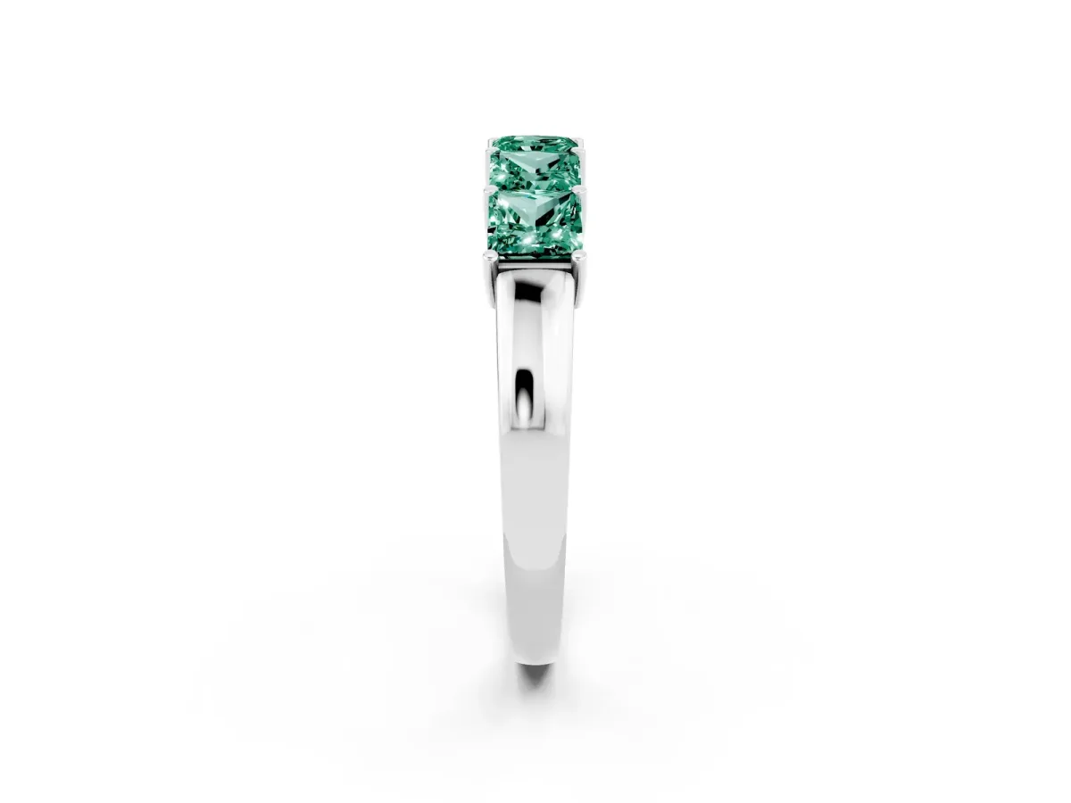Princess Cut Five-Stone Green Sapphire Band with Prong Setting Platinum