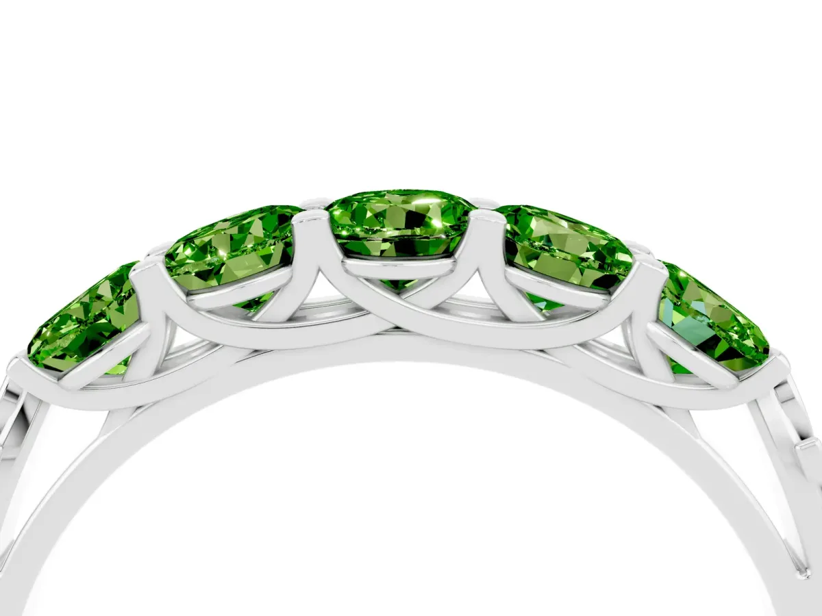 Five-Stone Round Peridot Prong-Set Band Platinum