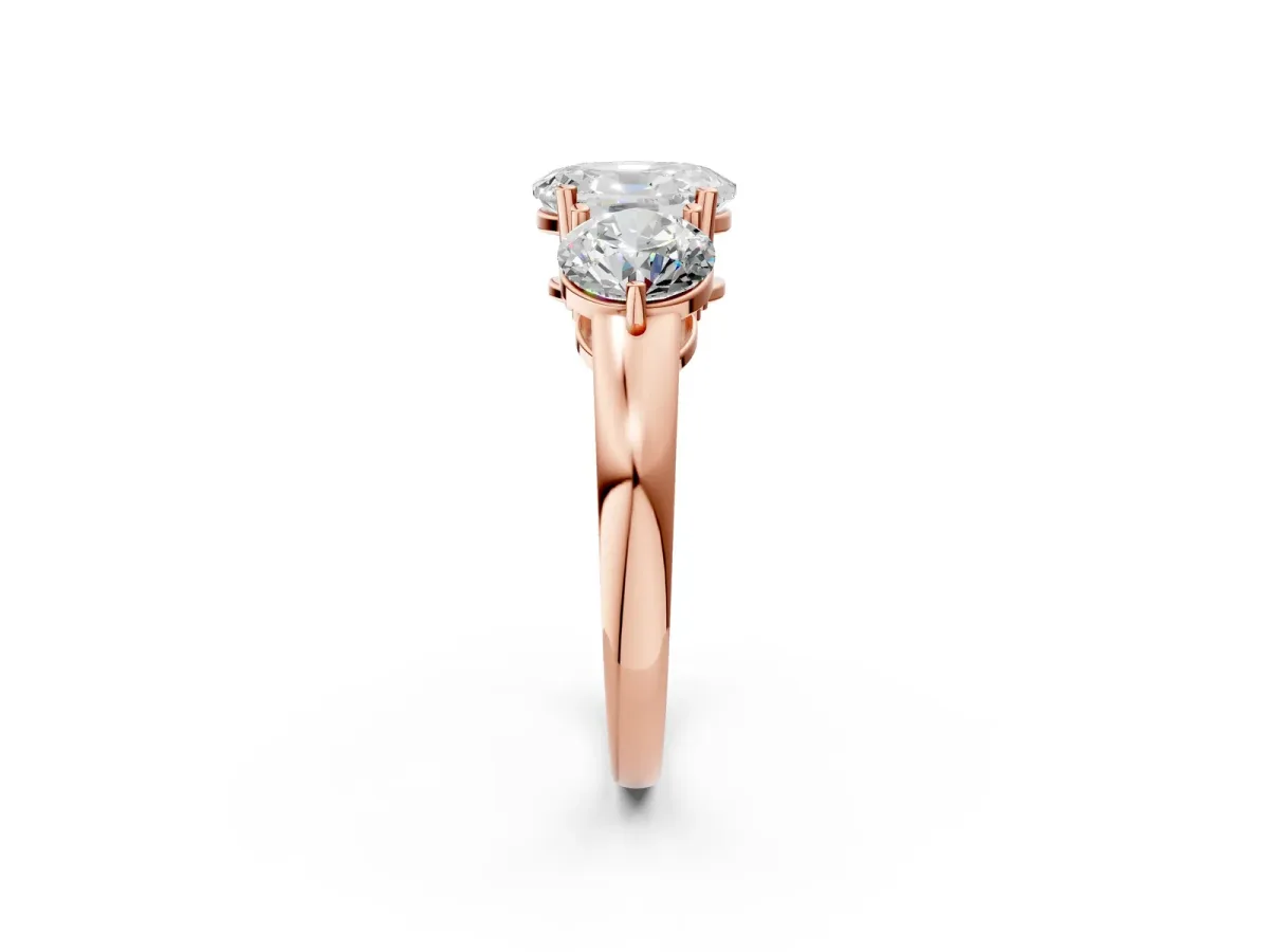Oval Cut Diamond Three-Stone Ring with Prong Setting and Classic Band Rose gold