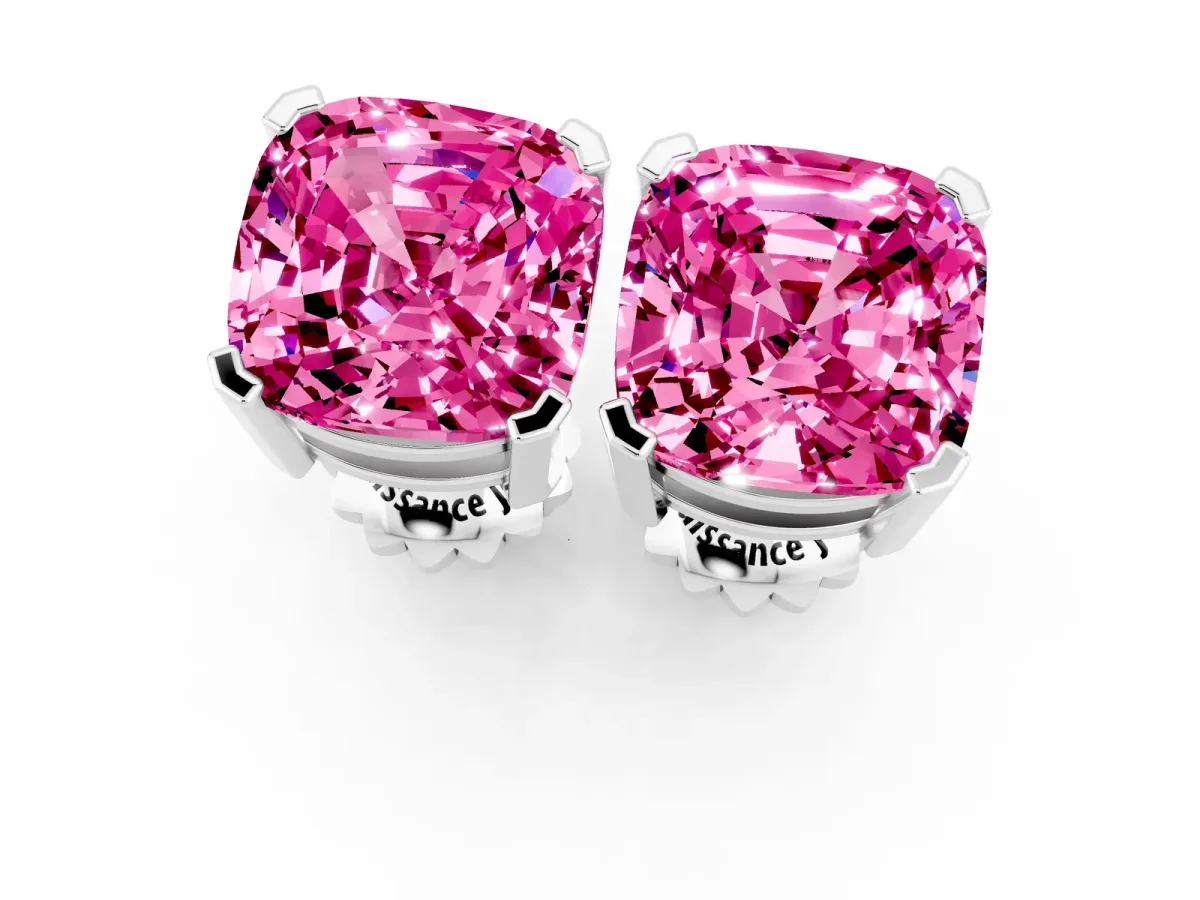 Cushion Cut Pink Sapphire Stud Earrings White gold