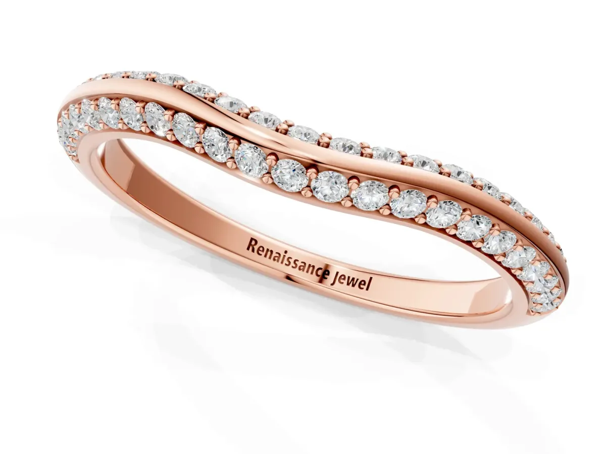 Pavé Round Diamond Wave Band with Shared Prong Setting Rose gold