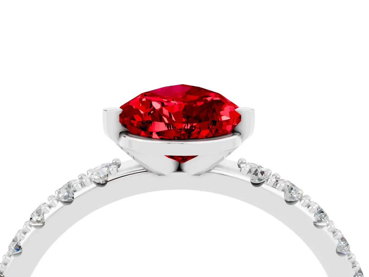 Pear Cut Ruby Solitaire Pavé Band with Four-Prong Setting Silver