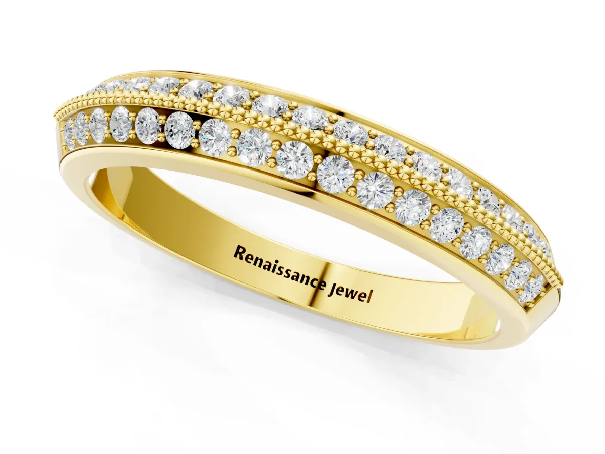 Round Diamond Pave Eternity Band with Milgrain Edging Yellow gold